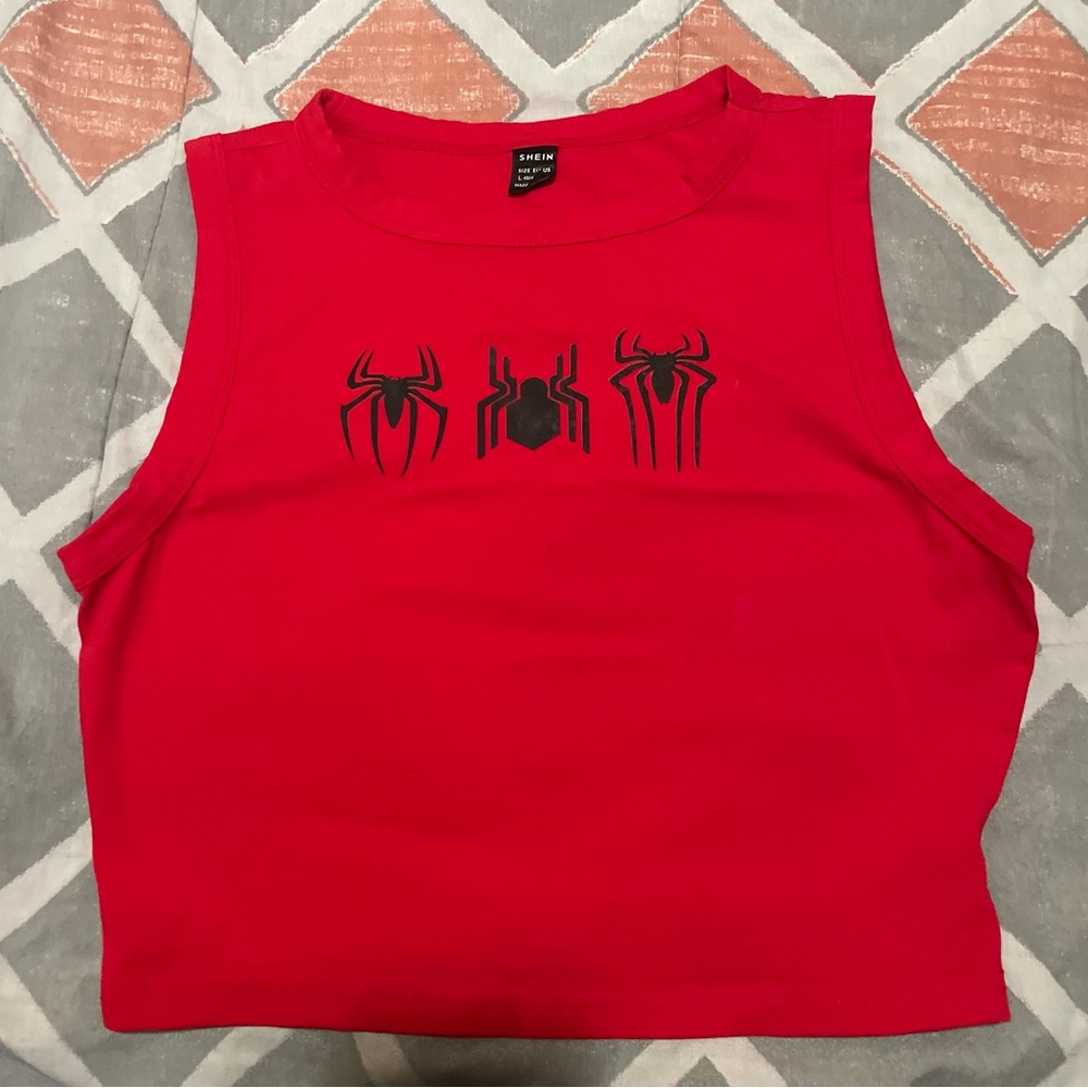 SHEIN tank with added spiderman symbols